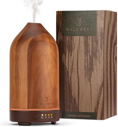 WALDWERK Diffuser (100ml) aus edlem Akazienholz - Aroma Diffuser für EIN angenehmes Raumklima - Diffuser für Ätherische Öle - Duftöl Diffuser - Duftlampe für Aromatherapie - Luftbefeuchter