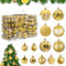 HOVIBU Weihnachtskugeln Set, 100 Weihnachtskugeln Kunststoff Gold, Bruchsicher Christbaumkugeln mit Lanyard, Matt, Glänzend, Glitzernd Weihnachtsschmuck für Drinnen & Draußen, Wiederverwendbar