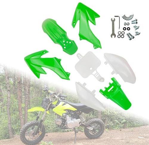 SAWILI Kunststoff-Verkleidungskörper-Kits, passend for CRF50 XR50, CRF 50 Pit Dirt Motor Trail Bike 50 cc, 70 cc, 90 cc, 110 cc, 125 cc, 140 cc Motorradverkleidungs-Kits(Green White)