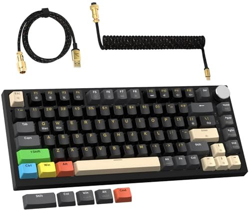 LexonElec x ATTACK SHARK K85 Magnetic Switch Mechanical Keyboard, Rapid Trigger, Cloud Driver, LIGHTSYNC RGB Backlit, 75% Gaming Keyboard with Color Keycap & Coiled Cable for Win/Mac -Colorful Black