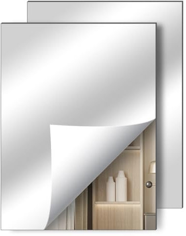 flintronic 2 Pezzi Adesivi da Parete a Specchio,40 x 30cm Specchio Flessibile Adesivo, 2MM di Spessore Sicuro Specchio Non in Vetro Specchio, Specchio Acrilico per Armadio, Bagno, Soggiorno