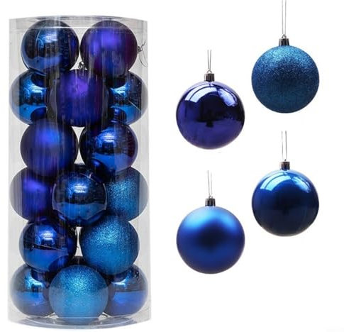 HEIBTENY Weihnachtskugeln 24 Stücke ∅ 3CM Farbige Weihnachtskugeln Plastik weihnachtsbaumkugeln Für Weihnachtsdeko Mit Aufhängen Christbaumkugeln Christbaumschmuck Set(Blau)