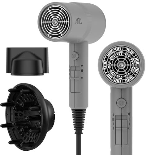 AINA Hair Dryer with Diffuser, Blow Dryer for Women | Advanced Ionic Technology, Ceramic Coating | Cold Shot Features Turbo Heat for Fast Drying and Shine 230v~ (Ash Grey)