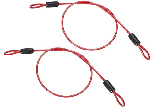 PATIKIL Câble en Acier Inoxydable Gainé de Vinyle de 1/8 de Diamètre avec Boucles, 2 Pcs de 1,6 Pieds (20) de Longueur, Chaîne de Sécurité en Corde Métallique Flexible, Rouge