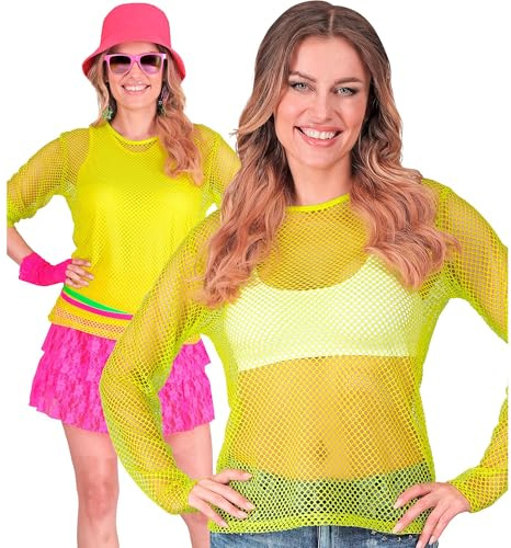 W WIDMANN MILANO Party Fashion Netzoberteil damer | T-shirt med neonnät för festivaler, karnevalskostymer, nattklubb, temafest och prickig festlook