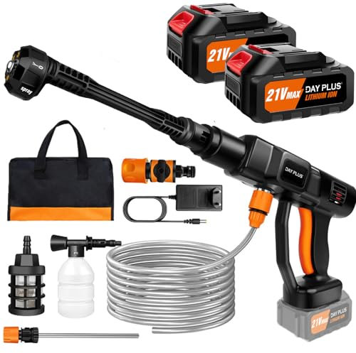 Idropulitrice a batteria, idropulitrice portatile 21V 68 BAR/980 PSI con batteria 2PCS 3.0Ah, ugello regolabile 6 in 1, tubo flessibile da 5 m per pulizia e irrigazione di auto/pavimenti/giardino