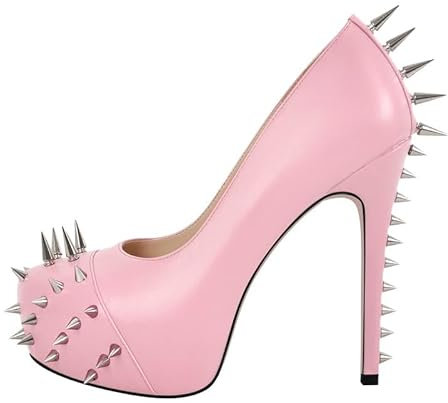 blingqueen Damen Absatzschuhe Stiletto High Heels Plattform Pumps Stöckelschuhe Elegant Kleid Party Schuhe Nieten Lederimitat Rosa 40 EU