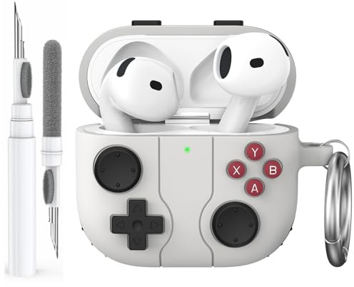 AhaStyle Hülle für AirPods 4 (2024) Mit Reinigungsstift | Retro-Spielkonsole Design, Kabelloses Laden, Mit Karabiner, Premium-Silikon, Rundumschutz, Stoßfest, AirPods 4. Gen Zubehör