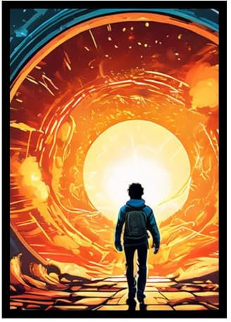 GAEKKO Wandbild 'Der Zeitreisende durchtritt das Tor ins Ungewisse' auf Aluminium mit Bilderrahmen Alu-Dibond Bild 20 x 30 cm