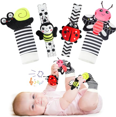 URMYWO 4Pcs Rassel Baby Socken Babyspielzeug Handgelenk Und Neugeborenen-Spielzeug für Babys, Mädchen, Jungen Frühe Bildung Spielzeug für Neugeborene Kleinkinder Spielzeug für Babyspielzeug 0-6 Monate