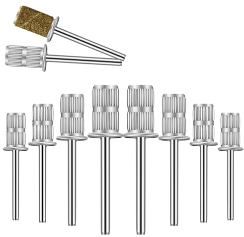 Electric Nail Drill Set for Electric File, 10 Pieces 3/32 Inch Replacement Heads Silver Color Easy-Off Mandrel Bit, Nail Files Bits for File, Sanders, Manicure Pedicures Tool
