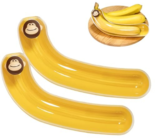 Yoljun 2 Stück Gelb Bananenbox, Tragbarer Bananendose, BPA-frei, Großer Bananen Dose, Niedliche Bananen Aufbewahrungsbox für Arbeit Schule Reisen Picknick Camping, Spülmaschienenfest