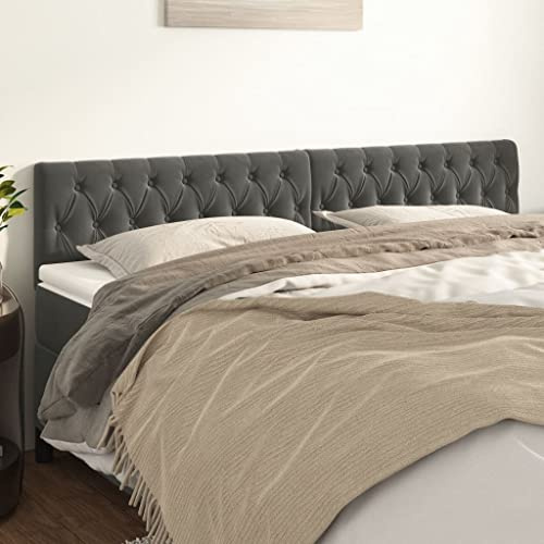 QJBSAVVA Bettkopfteil Dunkelgrau 200x7x78/88 cm Samt mit Holzbeinen Höhenverstellbar Bequeme Rückenlehne für Schlafzimmer und Gästezimmer