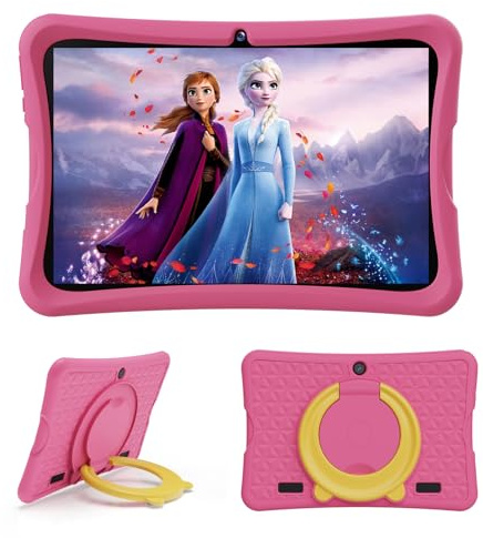 DigiLand 10.1 inch Kids Tablet, Android 15 Tablets with Protective Case, 6GB RAM+32GB ROM, 1280 * 800 IPS Screen, 2MP+5MP Dual Camera, 6000mAh, Learning Tablet with Parental Control & iWawa (Pink)