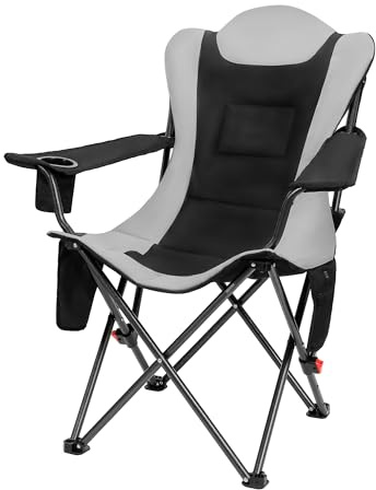 OUTSIDER 3-Position Camping Chair for Adults - 160KG Support with Top and Side Pocket, Cup Holder, 3-Step Adjustment Outdoor Fishing Chair for Camping, Fishing, Garden, Beach 1pc