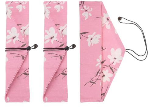 sourcing map Chopstick Case, 3 Pcs Chopstick Storage Japanese Style Cutlery Pouch Portable Utensil Travel Case Bag Sleeves Tableware Storage for Spoon Fork Straws, Pink Base White Floral
