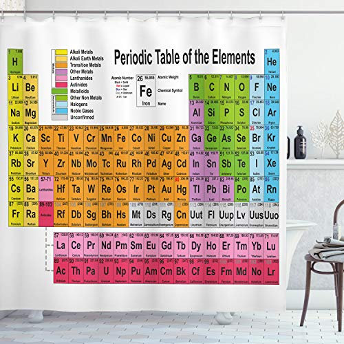 ABAKUHAUS Tavola periodica Tenda da Doccia, Chimica Lovers, Tessuto Set di Decorazioni per il Bagno con Ganci, per la vasca da bagno, 175 cm x 200 cm, Ambra Verde