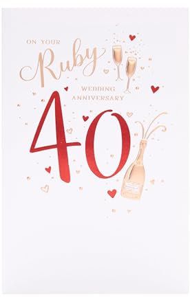 UK Greetings Glückwunschkarte zum 40. Hochzeitstag für ein besonderes Paar | Happy Anniversary | Sie/Ihn | Rubin-Design | mit Umschlag | 155 x 235 mm
