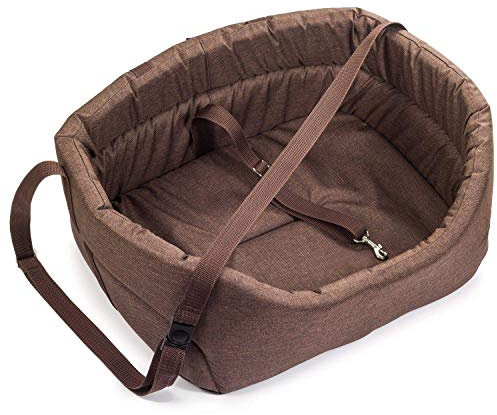 Hunde Autositz Universal Waschbar Abriebfest, Autositz Hund für Vordersitz, Beifahrersitz, Rückbank, Hundebett Hundetasche, S: 39 cm x 32 cm, Braun - Polyester: Leinenimitat
