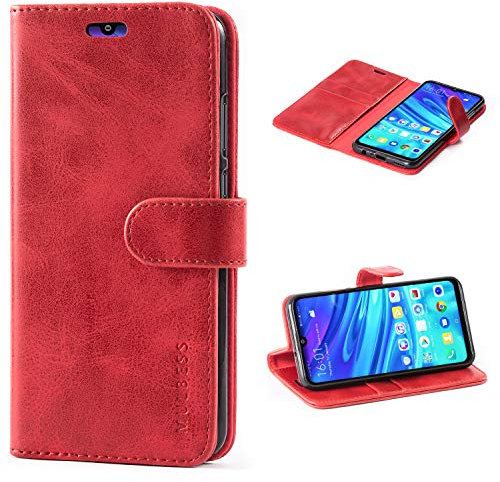 Mulbess Handyhülle für Huawei P Smart 2019 Hülle Leder, Huawei Honor 10 Lite Handy Hülle, Vintage Flip Handytasche Schutzhülle für Huawei P Smart 2019 / Honor 10 Lite Case, Wein Rot