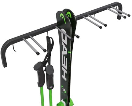 Skihalterung N3 Wand Skihalter für 4 Paare 83 cm Nordic Walking Trekking Stöcke Skiträger Hakenleiste mit schützender Gummierung zur platzsparenden Aufbewahrung