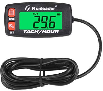 Runleader Digitaler Motorstundenzähler,Wartungserinnerung Drehzahlmesser für Aufsitzrasenmäher Traktor Generator Marine ATV Motorrad Schneemobil Kompressor und gasbetriebene Ausrüstung (Button-RD)