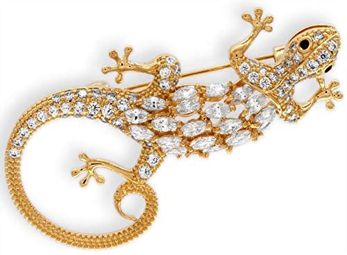 Masteract Brosche Gecko Eidechse goldfarben mit weissen Strass Steinen BR011 Perlenzentrum Stelyna