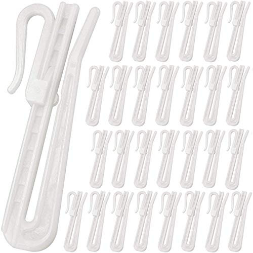 Fiyuer vorhanghaken weiß 50 Pcs Gardinenhaken Gleiter Einstellbar Weiss Kunststoff Curtain Haken Vorhanghaken gardinenröllchen 7mm (7 cm)