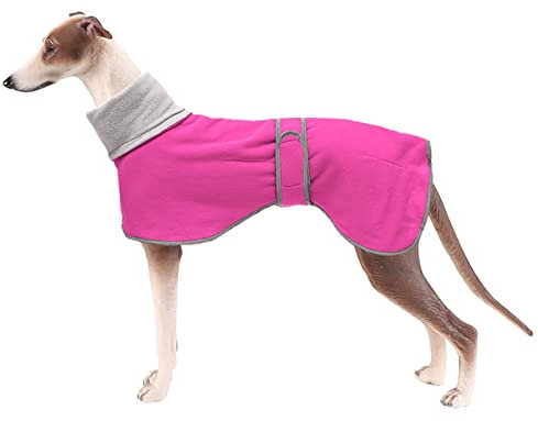 Morezi Winter Hundemantel mit reflektierender Leiste, weiches Polyester-Fleece, verstellbares Band, für Windhunde, Lurcher und Rennhunde-Pink-2XL