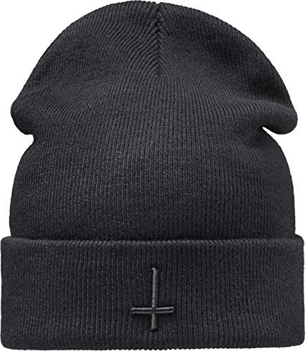 Strickmütze: Petruskreuz - Umgedrehtes Kreuz Black Metal Satan Pentagram Cross Hail Teufel Devil - Wintermütze Beanie Mütze - Damen & Herren Frauen & Männer (One Size Schwarz)