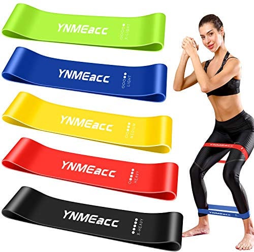 YNMEacc Widerstandsbänder, [5er Set] Resistance Bands, Dehnungsband Gymnastikband aus Naturlatex mit Übungsanleitung und Tragebeutel für Muskelaufbau, Yoga, Heimfitness, Pilates, Gymnastik