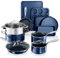 Granitestone 15 Pc Kitchen Pots and Pans Set Non Stick, Kitchen Cookware Sets, Pot and Pan Set, Nonstick Cookware Set, Diamond Coated Non Stick Pots and Pan Set, Dishwasher Safe - Blue