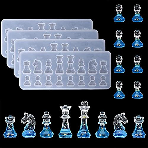 CDIYTOOL Moldes de Silicona de ajedrez, moldes para Fondant, Manualidades, joyería, Resina epoxi, Juego de bandejas para Hornear decoración de Tartas, Herramienta de Manualidades, 4 Unidades
