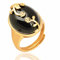 BAJIE Ehering Schwarz Oval Stein Gold Blumenform Ring Damen Verstellbare Ringgröße Zugang