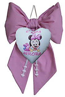 Fiocco Nascita Bimbo Personalizzato con Nome e Disegno, un Regalo per Celebrare questi Momenti Preziosi (Rosa)