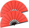 HONSHEN Lot de 2 grands éventails pliants rouges chinois Kung Fu Tai Chi en nylon pour homme et femme Performance, danse, décorations, festival, cadeau (éventail pliable rouge 2p)