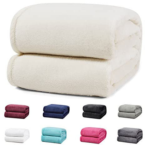 Flauschige Kuscheldecke 150x200 cm Fleecedecke Super Flausch 771 Gramm Überwurf Sofadecke Tagesdecke Wohndecke Wohnzimmerdecke Sofaüberwurf Uni Einfarbig, Farbe Beige