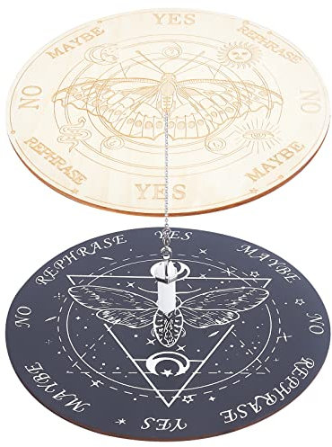 AHANDMAKER 2 Pièces Planche de Pendule étoilé, Planche de Messages de Divination métaphysique, Planche de radiesthésie à thème Papillon avec Collier de Pendule de radiesthésie en Cristal
