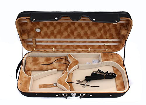 yinfente Oblong - Custodia per violino doppia, in legno, per violini da 15 a 16,5 pollici, con cinghia posteriore regolabile, quattro supporti per archetto, imbottitura Thinck