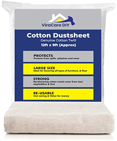 2 x Cotton Dust Sheets 12'x9' (3.6mx2.7m) for Painting & Decorating | Paint Sheets | Drop Cloth | Painting & Paint Cover Sheets | Dust Sheets for Furniture | Washable and Reusable | (2)