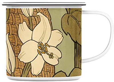 Fabulous Enamel Metal Mug 284ml Art Nouveau Sunflower Elegant Art Nouveau Decorative Design 1900