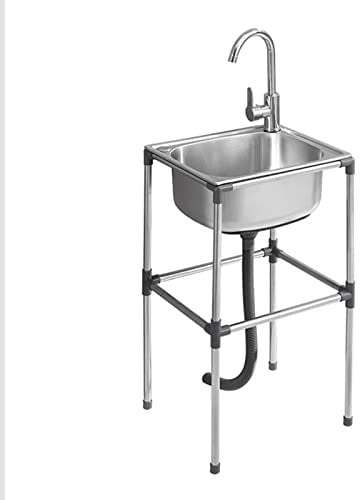 Edelstahl waschbecken küche Spülbecken mit Ständer, einfaches Haushaltswaschbecken mit Wasserhahn,praktisches,freistehendes Mehrzweck-Waschbecken,gewerbliches ausgussbecken für Wäsche/Hinterhof/Garage