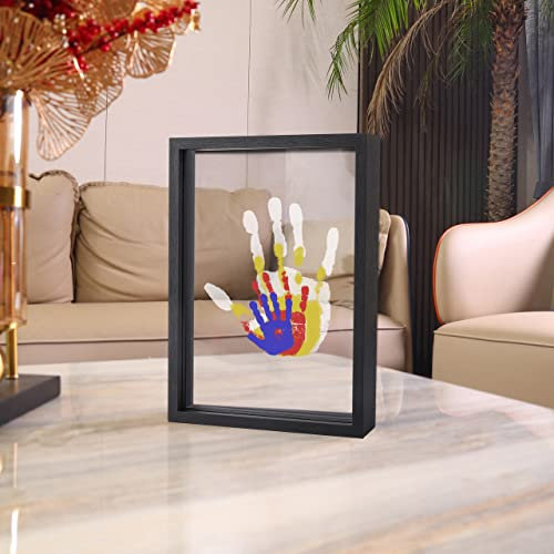 CHERRY CHEERS Familien Handabdruck Set, Holzrahmen Zum Basteln, Endloses Geschenkset, Ungiftige Farben, Transparente Blätter (Black)