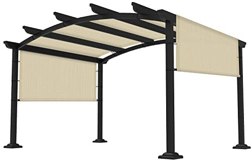 FLORALEAF 9' × 12' Pergola Shade Cover Universal Replacement Canopy Cover Outdoor Durable Fabric Sun Shade Cloth for Deck Patio Porch Backyard Gazebo with Grommets & Weighted Rods, Beige