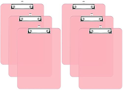 Hnogri Lot de 6 presse-papiers en plastique format A4 standard Plastique dur, Clipboard A4 dessin de mode, Planchettes à pince et porte-formulaires, Clipboard taille 31.5 x 22.5 cm, rose