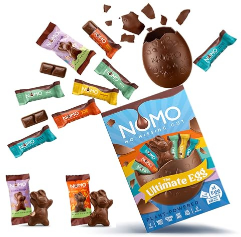 NOMO Vegan Alternative to Milk Chocolate Easter Egg with Bunnies and Mini Bars - Dairy Free - Gluten Free - Egg Free - Nuts Free - Plant-Powered