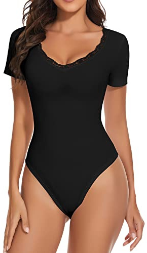 WOWENY Body Femme Élégant Manches Courtes/Sans Manches Body Femme Tops String Body