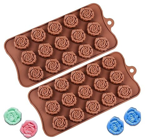 Silikonformen mit 15 Mulden, Mini-Blumenform, antihaftbeschichtet, für Kekse, Eiswürfel, Gummibärchen, 2 Stück