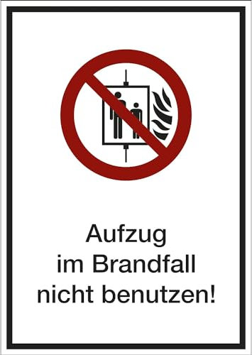 kaiserkraft | Kombizusatzschild mit Text für Verbotszeichen | Aufzug im Brandfall nicht benutzen | VE 10 Stk | Folie | LxHxT 210 x 297 x 0,1 mm