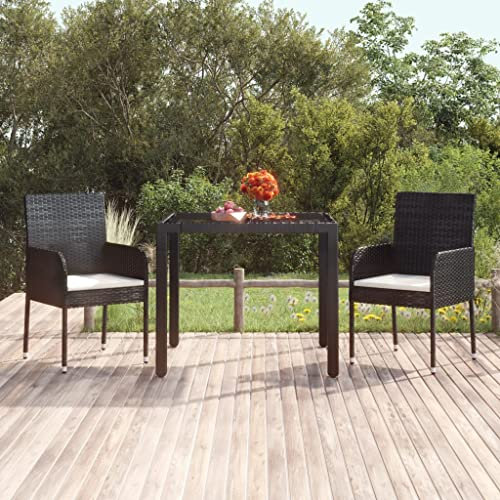 INLIFE Gartentisch mit Glasplatte Schwarz 90x90x75 cm Poly Rattan,16.8kg,319895